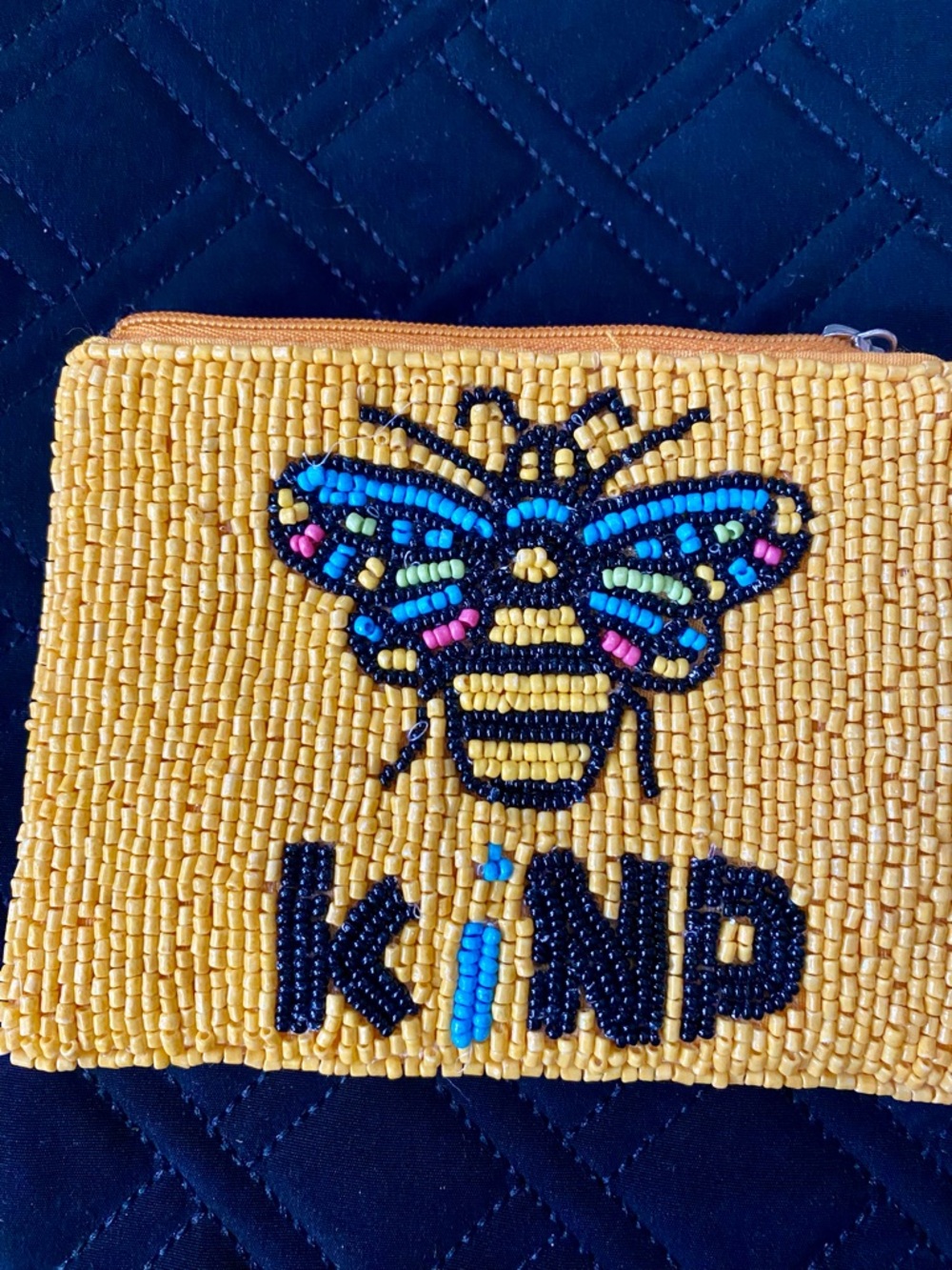 Yellow Seed Beaded Bee Kind Coin Purse - Picture 8 of 9